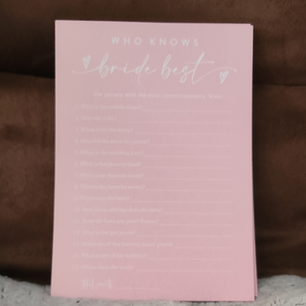 Pink Bridal Game Card
